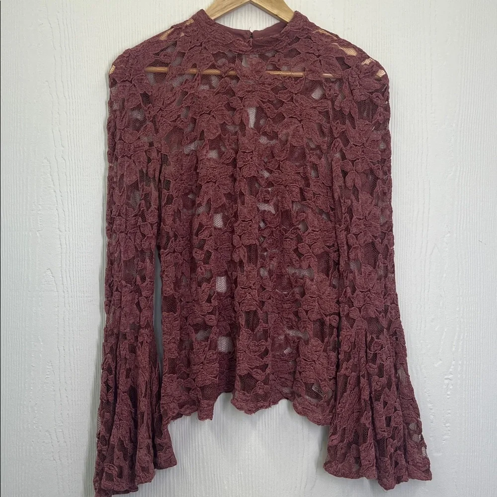 Anthropologie - Akemi + Kin Rose Pink Mock Neck Lace Long Sleeve Blouse Size 6